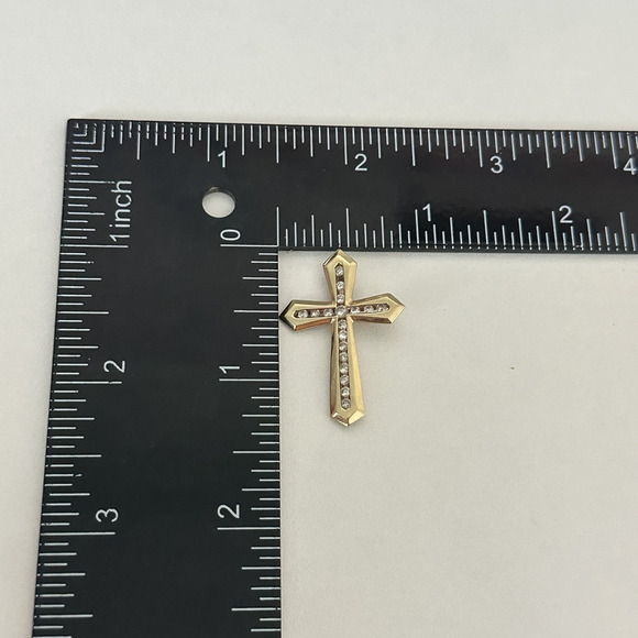 10K Yellow Gold Diamond Cross Religious Pendant - Picture 8 of 13